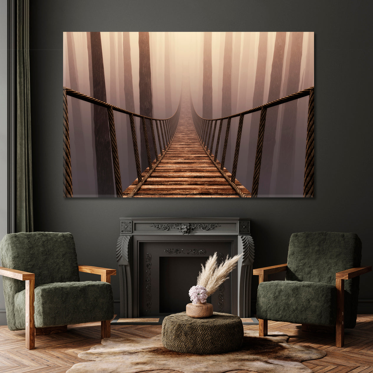 DREAM | Bridge Suspension Misty Forrest Canvas Print Photo Art Artesty   