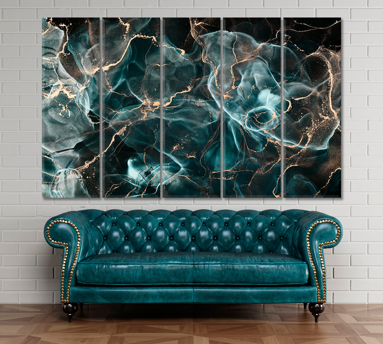 DARK CLOUDS Modern Marble Alcohol Ink Flow Fluid Art Fluid Art, Oriental Marbling Canvas Print Artesty 5 panels 36" x 24" 