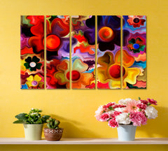 Vibrant Abstract Flowers And Shapes Floral & Botanical Split Art Artesty 5 panels 36" x 24" 