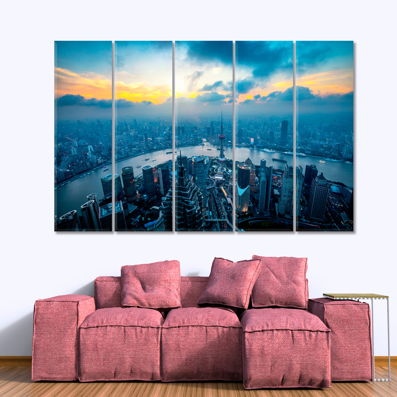 Shanghai Cityscape Cities Wall Art Artesty 5 panels 36" x 24" 