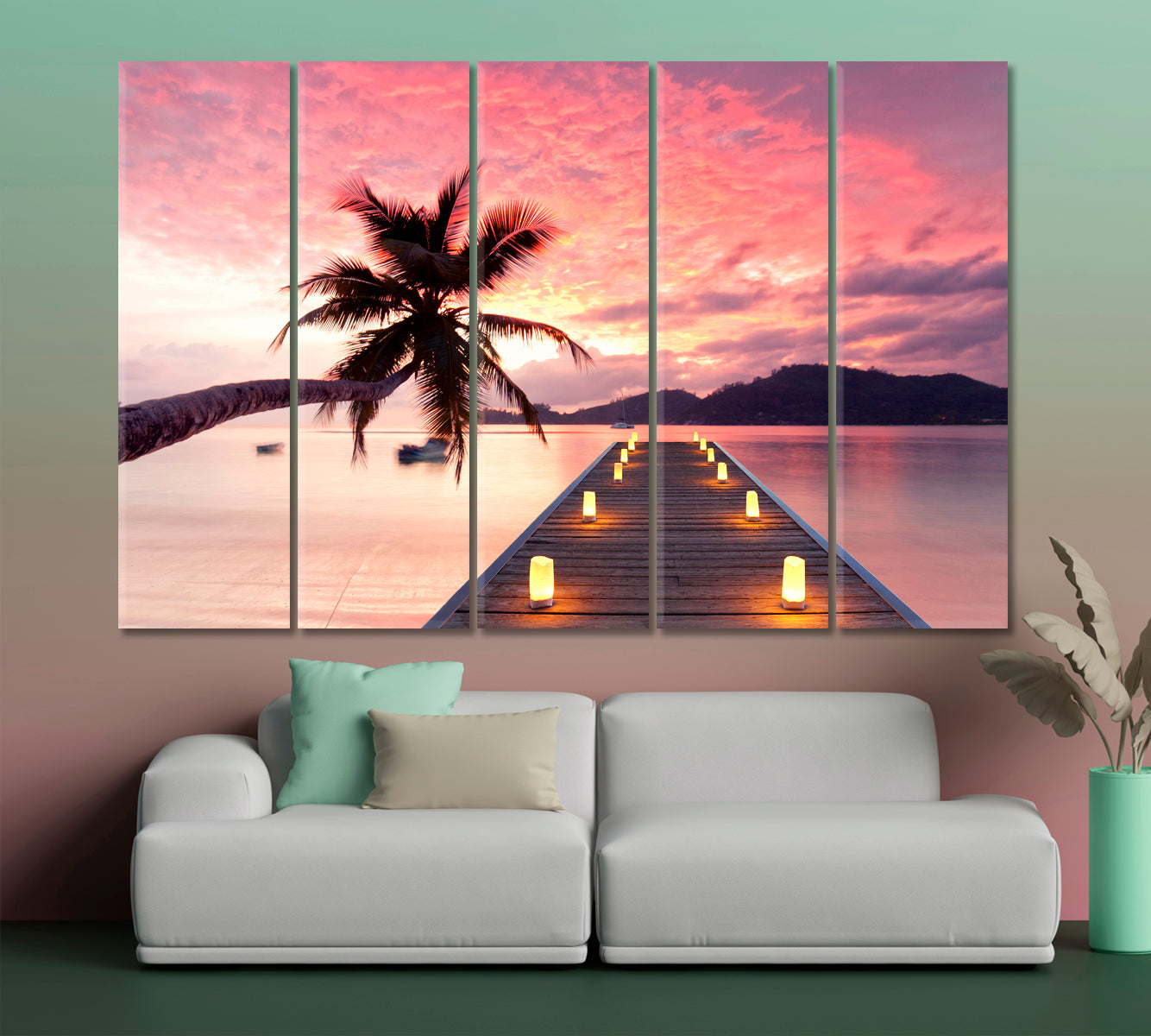 Romantic Pink Sunset Jetty Tropical Beach Picturesque Landscape Scenery Landscape Fine Art Print Artesty   