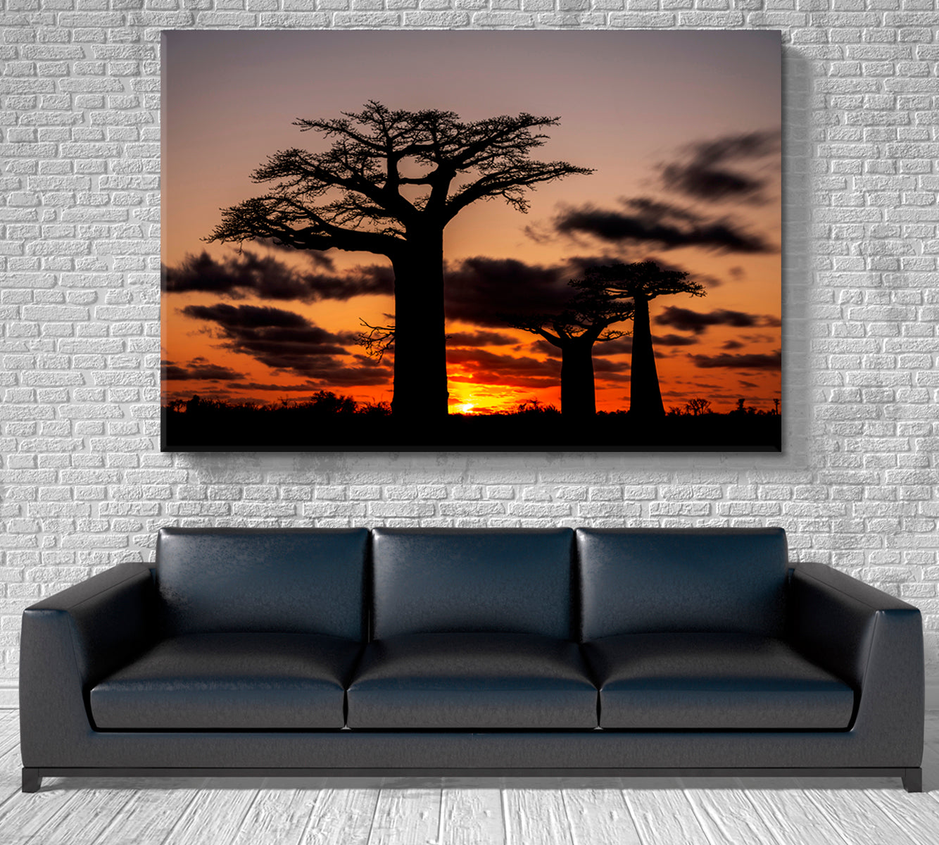 African Landscape Night View Huge Baobabs Nature Wall Canvas Print Artesty   