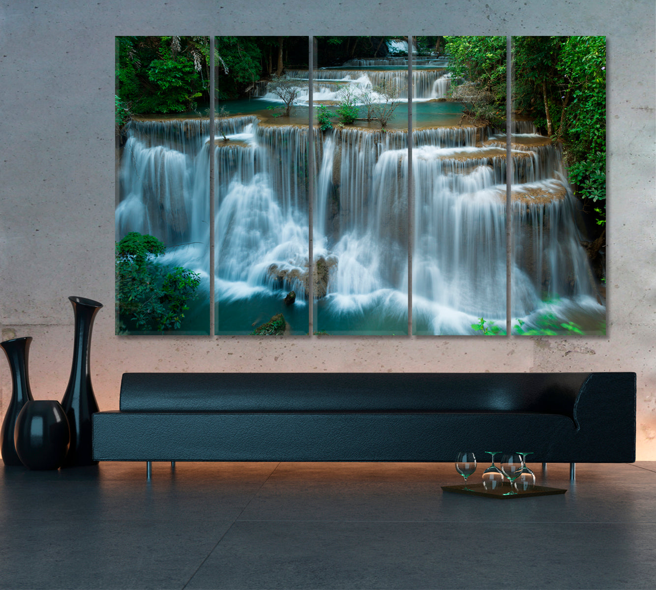 Huay Mae Khamin Waterfalls Famous Rainforest Thailand Scenery Landscape Fine Art Print Artesty 5 panels 36" x 24" 