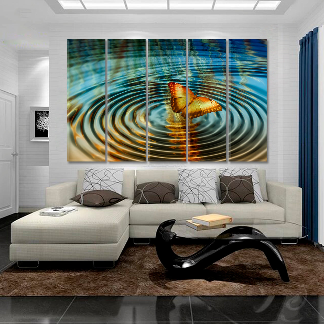 WATER REFLECTION Butterfly Effect Wave Motion Wing Rhythm Chaos Theory Canvas Print Nature Wall Canvas Print Artesty 5 panels 36" x 24" 