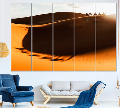 CAMEL CARAVAN Desert Sand Dunes Light of Sunset Shadows Sahara Canvas Print Scenery Landscape Fine Art Print Artesty   