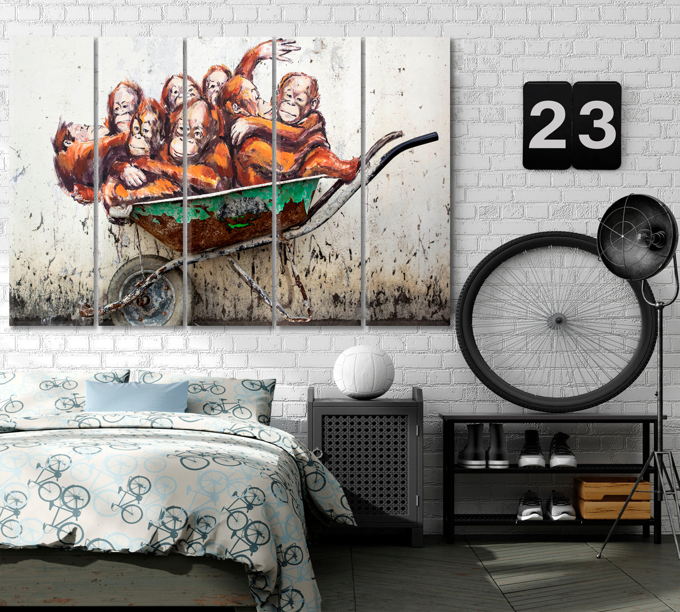 GRAFFITI Orangutans in a Wheelbarrow Street Art Canvas Print Street Art Canvas Print Artesty 5 panels 36" x 24" 