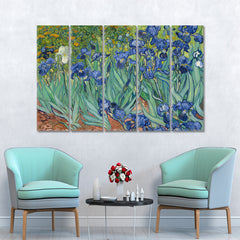 IRISES Inspired by Nature Vincent Van Gogh Style Fine Art Artesty 5 panels 36" x 24" 