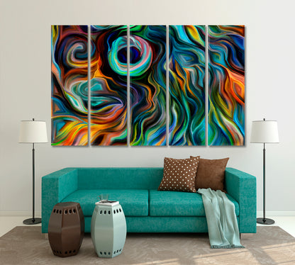 CONTEMPORARY ART Evil Eye Protection and Abstract Lines Contemporary Art Artesty 5 panels 36" x 24" 