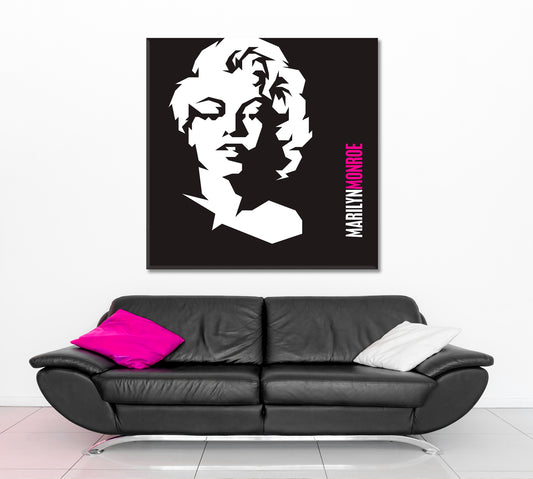 Movie Star Marilyn Monroe Stylized Portrait Black and White Wall Art Print Artesty 1 Panel 12"x12" 