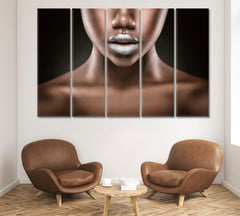 SILVER LIPS African American Young Woman Beauty Salon Artwork Prints Artesty 5 panels 36" x 24" 