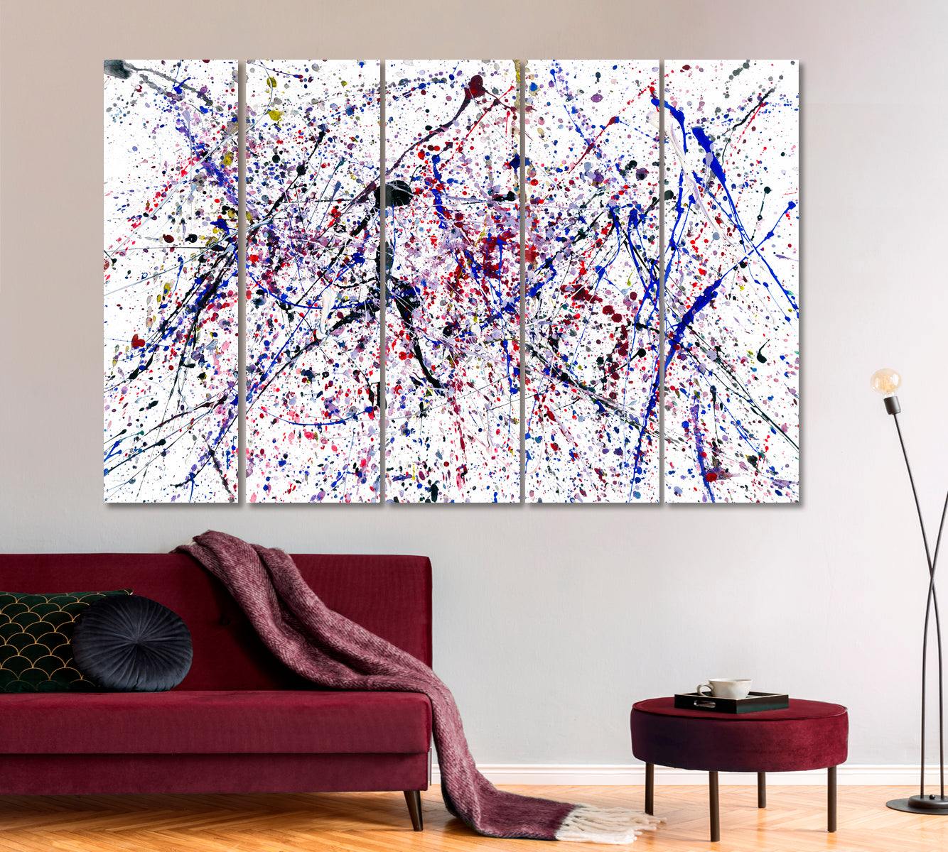 Colorful Modern Expressionist Abstract Drip Art Contemporary Art Artesty 5 panels 36" x 24" 