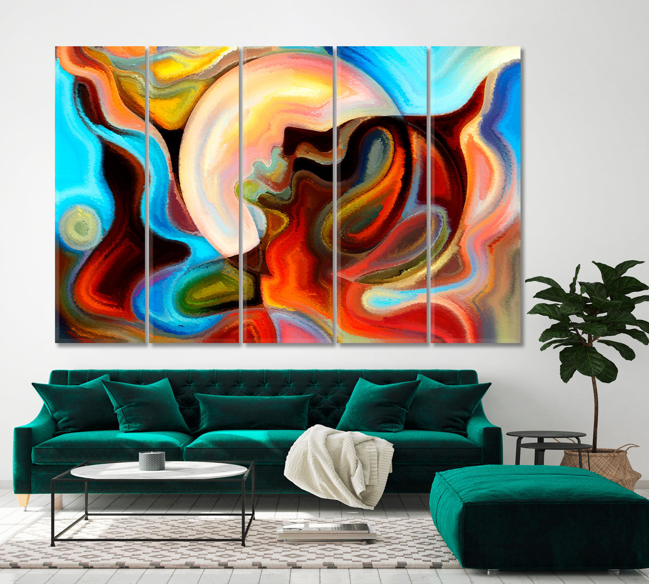 Human Face and Colors Colorful Abstraction Consciousness Art Artesty 5 panels 36" x 24" 