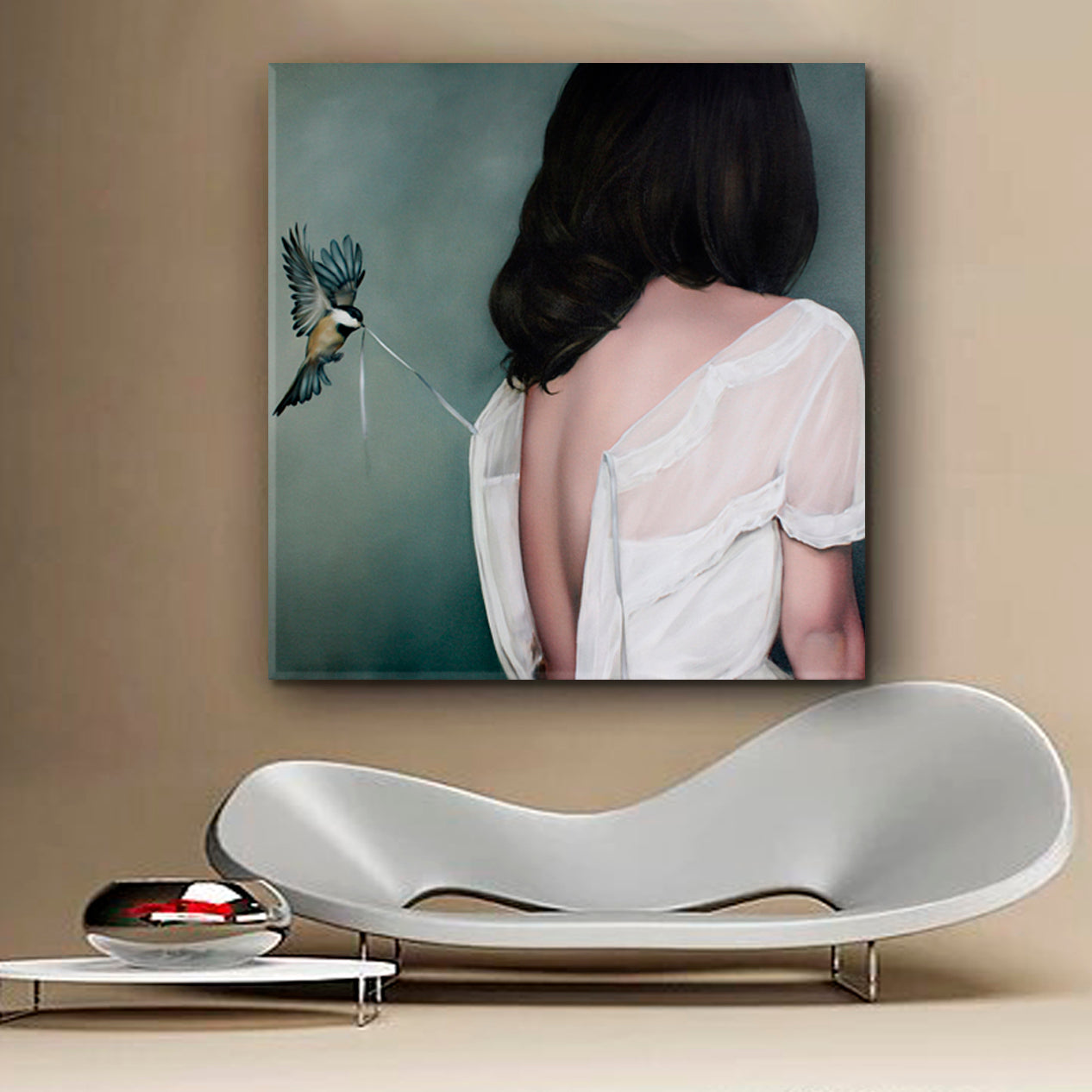 TOUCH THE BEAUTY Modern Art Woman And Bird Fine Art Artesty   