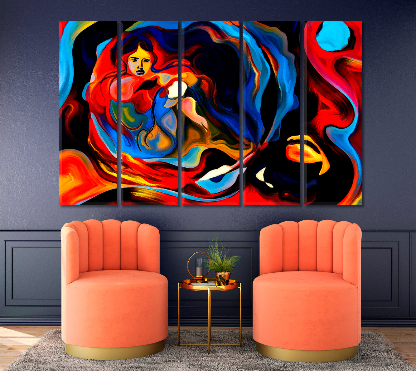 Colorful Human and Geometric Forms Collection Contemporary Art Artesty 5 panels 36" x 24" 