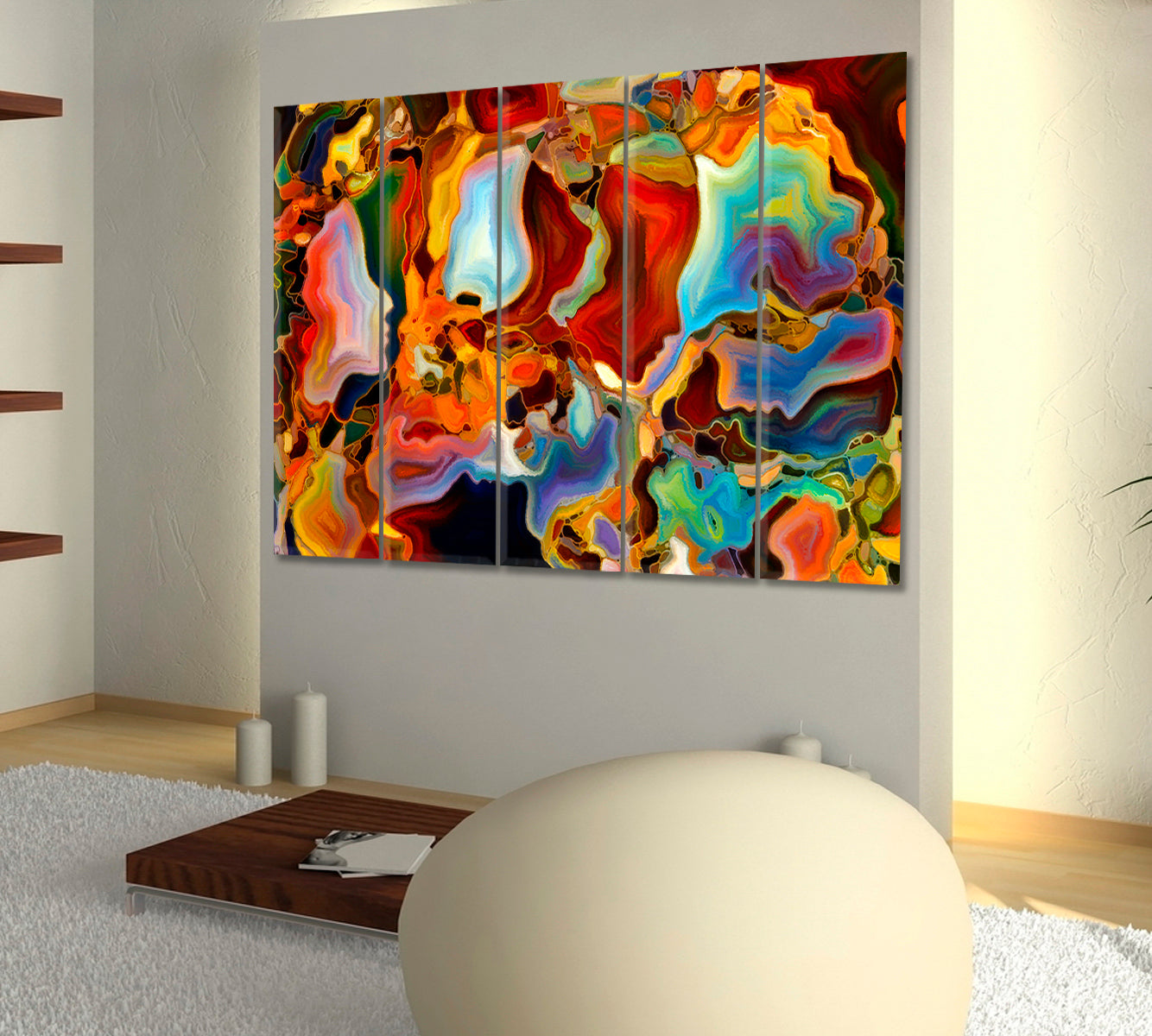Human Mind Colorful Abstract Shapes Abstract Art Print Artesty 5 panels 36" x 24" 