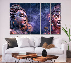 Lord Buddha Head Religious Modern Art Artesty 5 panels 36" x 24" 