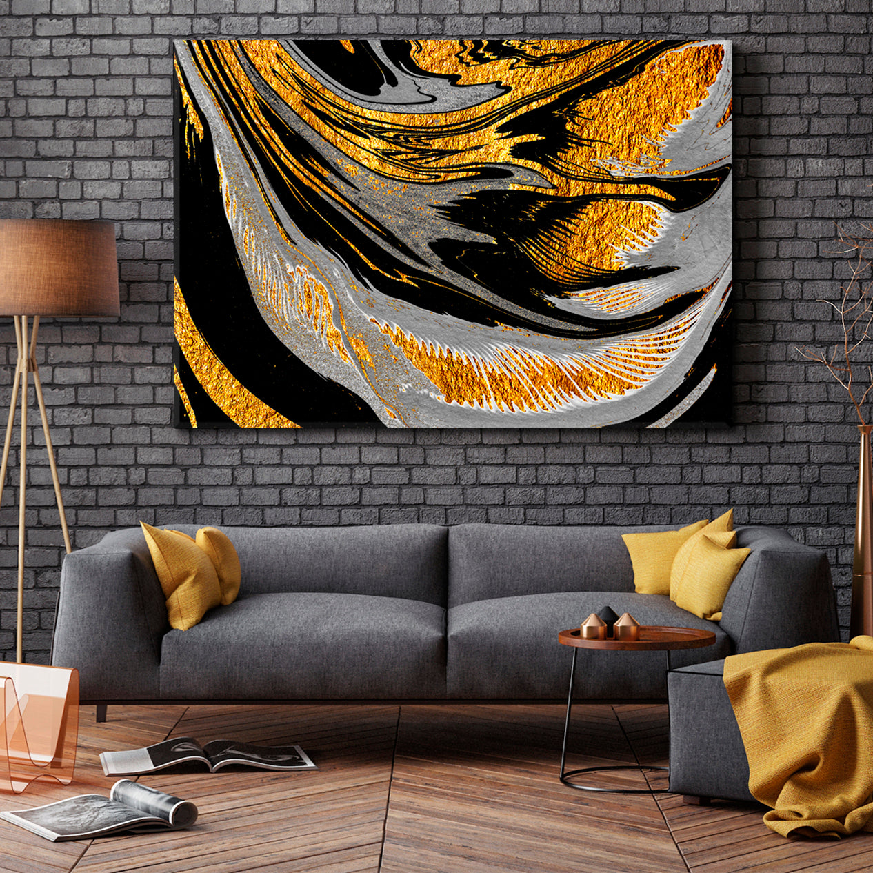 Bright Black Grey Gold Swirls Oriental Suminagashi Japanese Marble Fluid Art, Oriental Marbling Canvas Print Artesty   