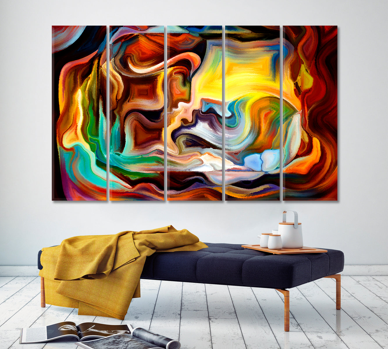 Human Love Nature Abstract Contemporary Consciousness Art Artesty 5 panels 36" x 24" 