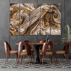 SENSATIONS | Abstract Fluid Art Marble Texture Brown Swirls Modern Canvas Print Fluid Art, Oriental Marbling Canvas Print Artesty 5 panels 36" x 24" 