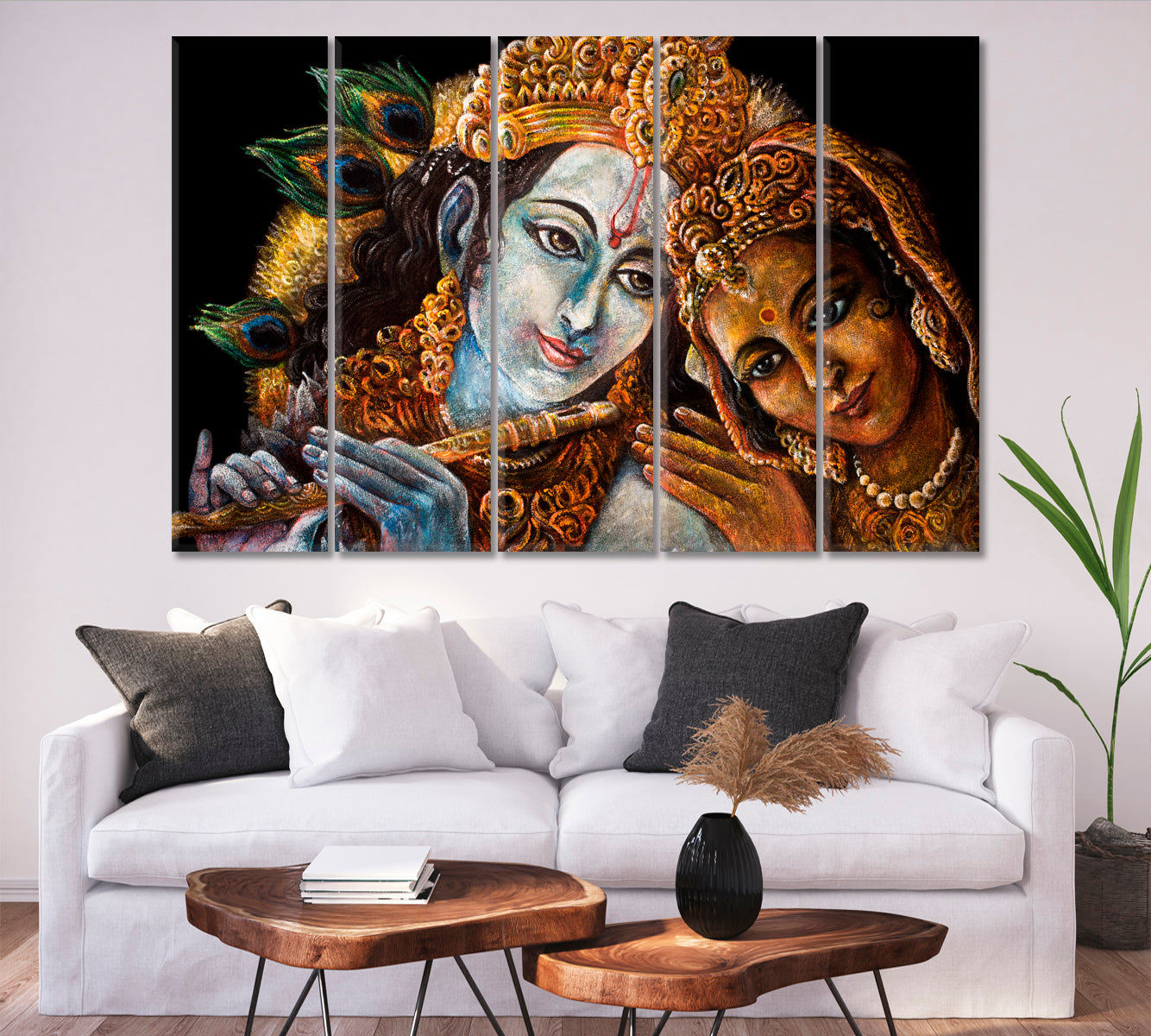 KRISHNA Divine Couple Religious Spiritual Religious Modern Art Artesty 5 panels 36" x 24" 