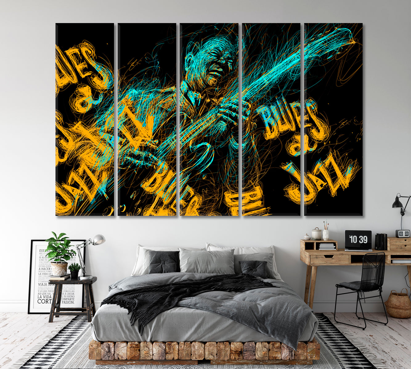 BLUES JAZZ Musician Guitar Guitarist Music Music Wall Panels Artesty 5 panels 36" x 24" 