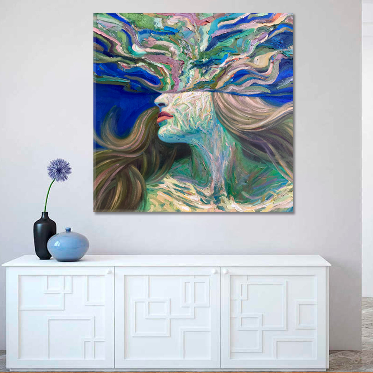 CONTEMPORARY Underwater Wave Ripple of Water Woman | Square Fine Art Artesty   