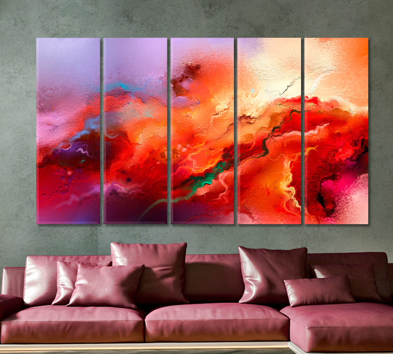 Paint Strokes Bright Abstract Design Abstract Art Print Artesty 5 panels 36" x 24" 