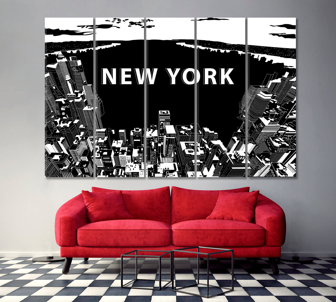 NEW YORK City Night Lights Cities Wall Art Artesty 5 panels 36" x 24" 