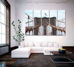 USA Brooklyn Bridge Perspective Photography Canvas Print Cities Wall Art Artesty 5 panels 36" x 24" 