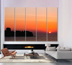 Bright Orange Sunset Over Ocean Tropical Island Landscape Scenery Landscape Fine Art Print Artesty 5 panels 36" x 24" 