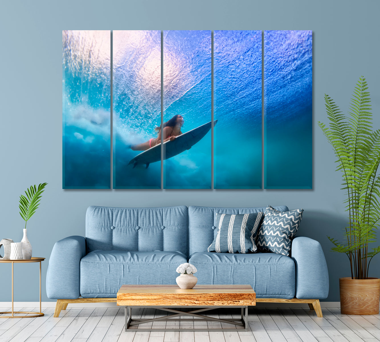 UNDERWATER Breaking Ocean Wave Extreme Surfing Dive Sport Motivation Sport Poster Print Decor Artesty 5 panels 36" x 24" 