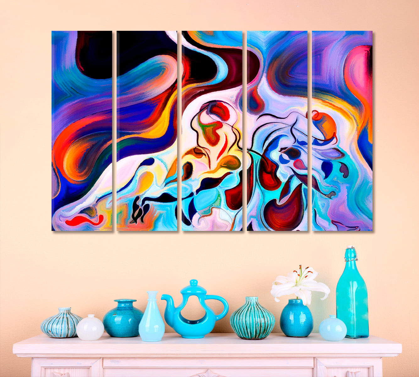 People And Bright Forms Abstract Art Print Artesty 5 panels 36" x 24" 