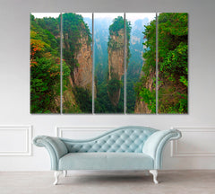 HANGING ROCKS Zhangjiajie National Mountain Forest Park China Countries Canvas Print Artesty 5 panels 36" x 24" 