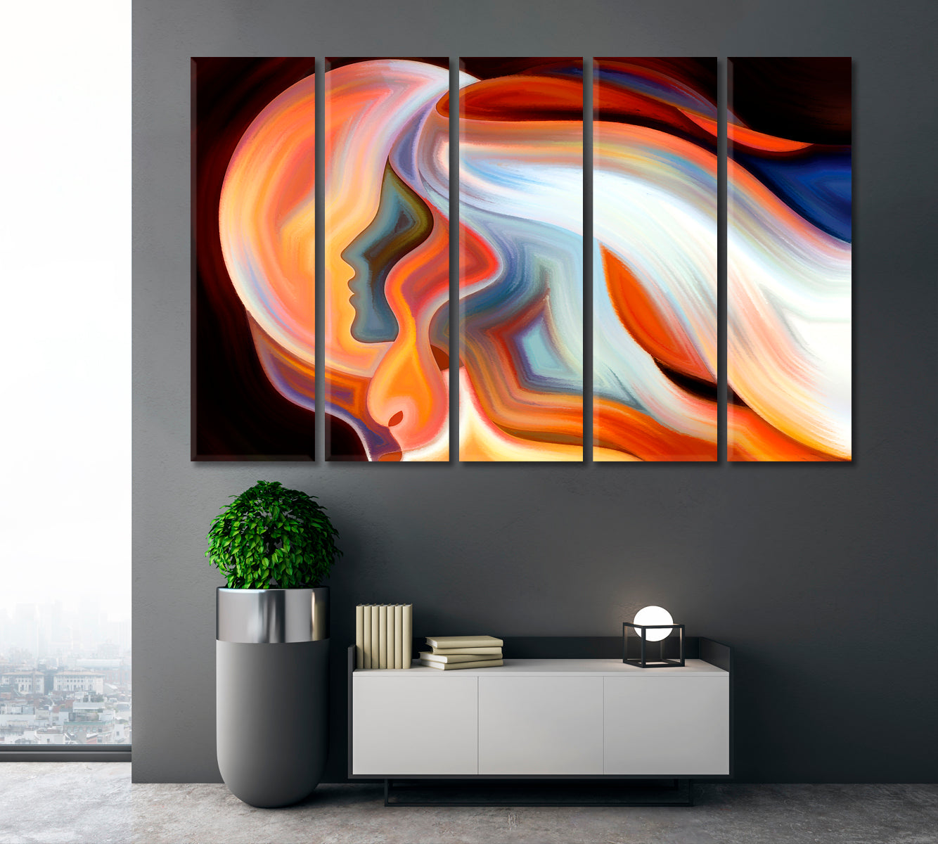 Human Moon Emotion and Spirituality Abstraction Celestial Home Canvas Décor Artesty 5 panels 36" x 24" 