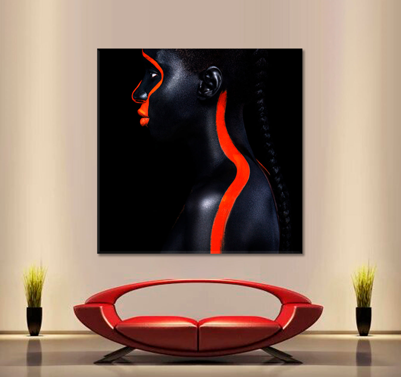 SPACE ALIEN Beautiful African Girl With Red Black Body Paint Art Photo Art Artesty   