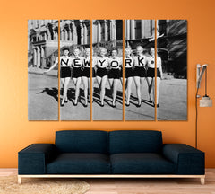 NEW YORK CITY Vintage Black and White Photo CHORUS LINE of Beautiful Women Vintage Affordable Canvas Print Artesty 5 panels 36" x 24" 