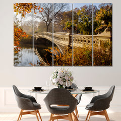 AUTUMN Bow Bridge Central Park New York City Famous Landmarks Artwork Print Artesty 5 panels 36" x 24" 