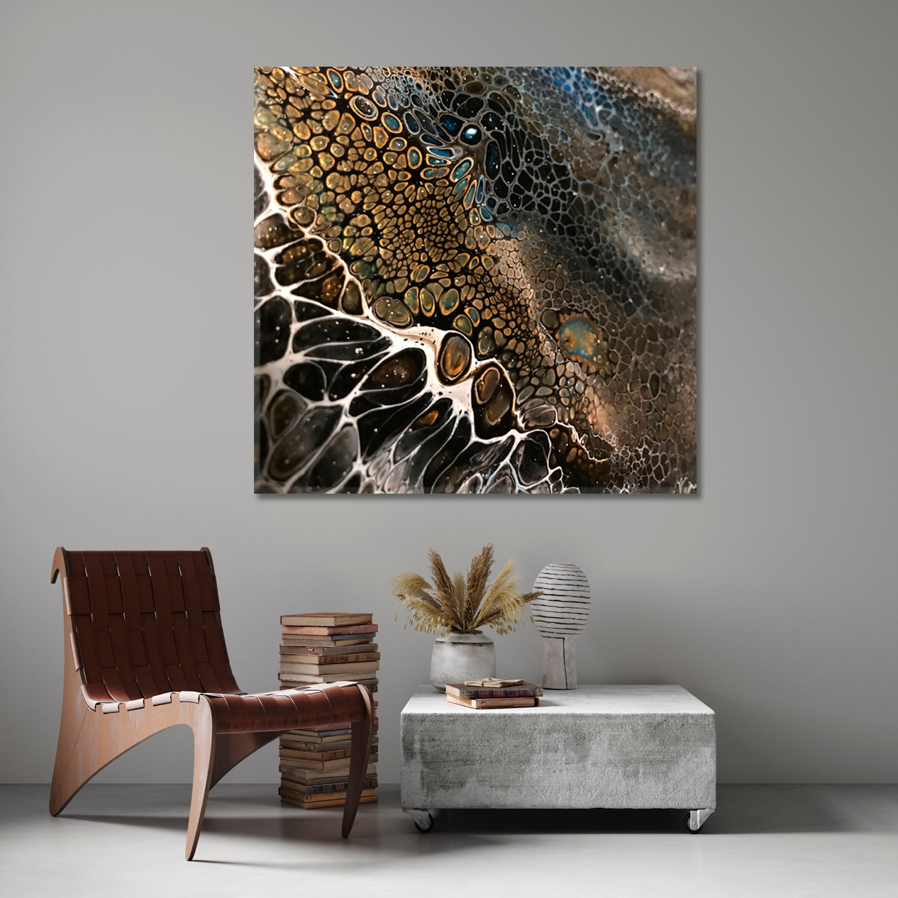 Brown Tones Acrylic Pouring Abstract Marbled Pattern Artwork Fluid Art, Oriental Marbling Canvas Print Artesty   