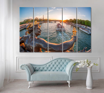 BEAUTIFUL SHOT Alexandre III Bridge Paris Eiffel Tower Seine France Famous Landmarks Artwork Print Artesty 5 panels 36" x 24" 