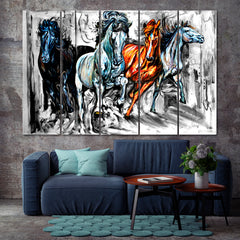 Running Horses Wildlife Decorative Pattern Abstract Animals Canvas Print Artesty 5 panels 36" x 24" 