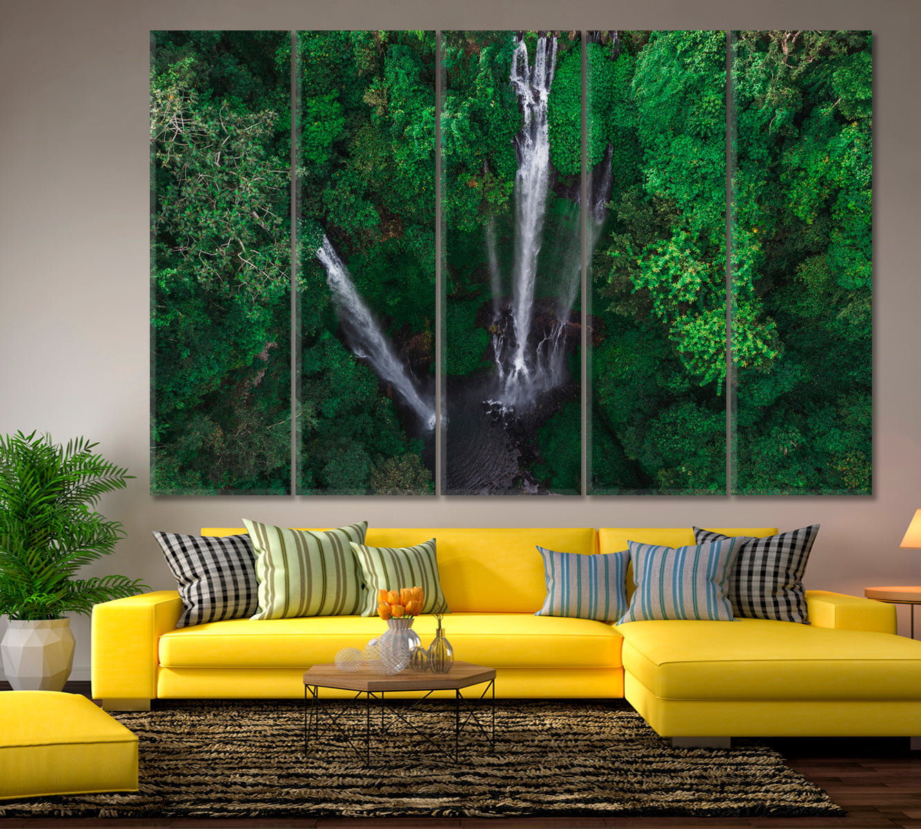 Tropical Jungle Rainforest Famous Sekumpul Waterfalls Bali Indonesia Picturesque Landscape Canvas Print Nature Wall Canvas Print Artesty 5 panels 36" x 24" 