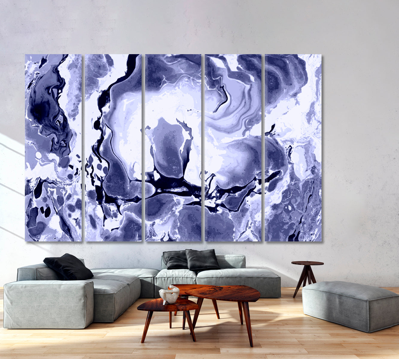 ART ON WATER Abstract Marble Liquid Paint Pattern Fluid Art, Oriental Marbling Canvas Print Artesty 5 panels 36" x 24" 