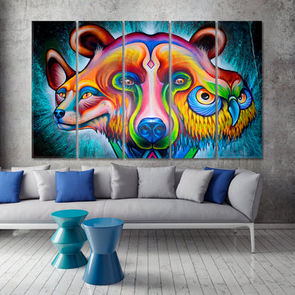 CREATORS Wall Street Art Abstract Vibrant Graffiti Animals Montreal Canada Canvas Print Animals Canvas Print Artesty 5 panels 36" x 24" 