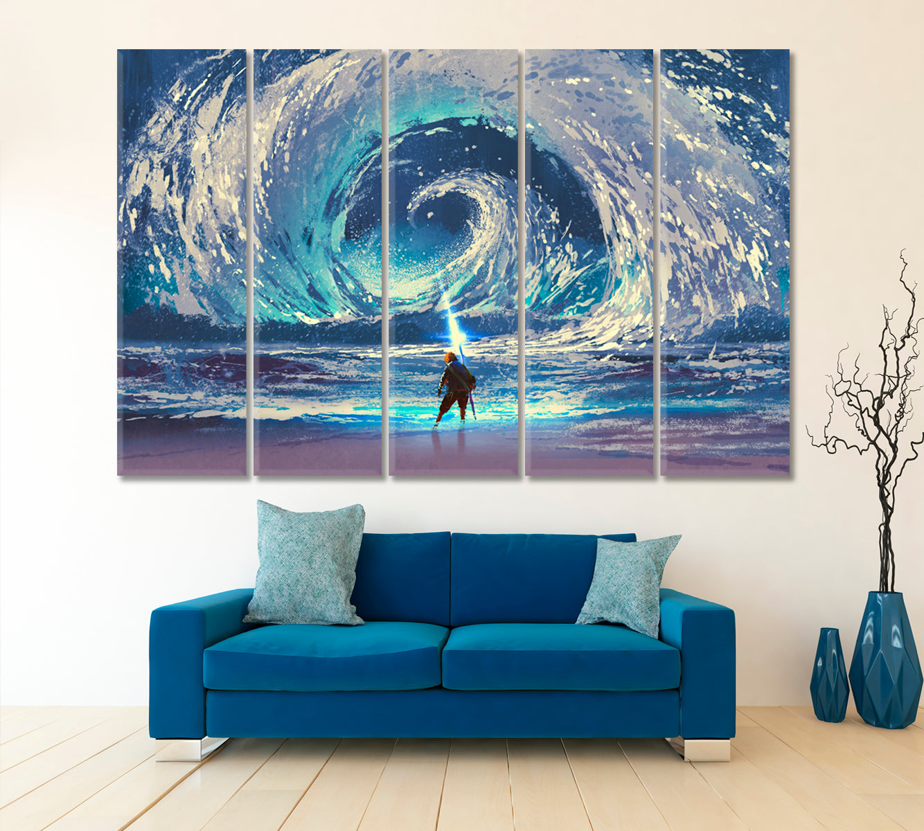 Man Magic Spear Swirling Sea In The Sky Surreal Art Abstract Art Print Artesty 5 panels 36" x 24" 