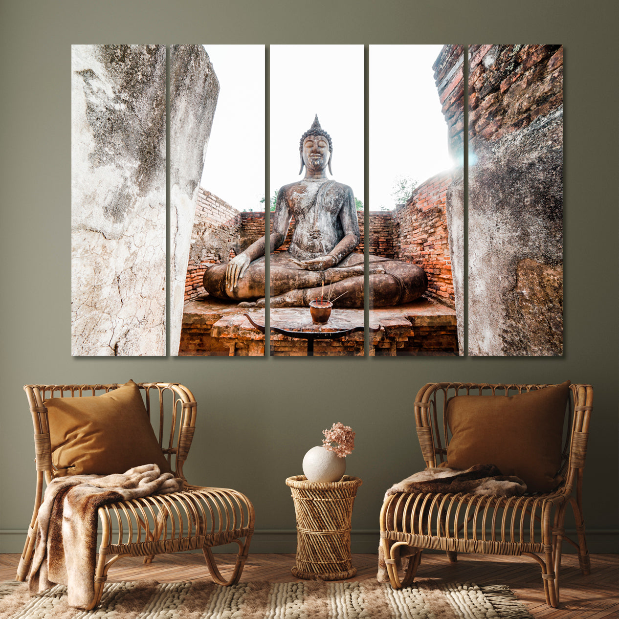 Ruins Temple Sukhothai Historical Park Unesco World Heritage Thailand Famous Landmarks Artwork Print Artesty 5 panels 36" x 24" 