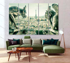 Old Cathedral Notre Dame Famous Landmark Paris Famous Landmarks Artwork Print Artesty 5 panels 36" x 24" 