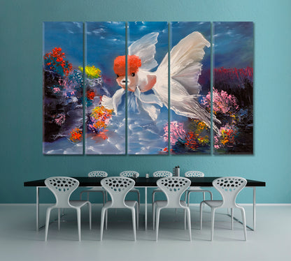 NAUTICAL Underwater Sea Life Red Riding Hood Fish Sea Bottom Landscape Nautical, Sea Life Pattern Art Artesty 5 panels 36" x 24" 