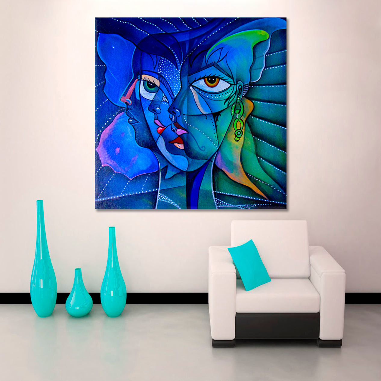 INDIGO Vibrant Abstract Cubism Cubist Trendy Large Art Print Artesty   