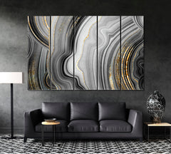 MARBLE EFFECT series GREY BLACK & Gold Abstract Swirl Artistic Design Giclée Print Fluid Art, Oriental Marbling Canvas Print Artesty 5 panels 36" x 24" 