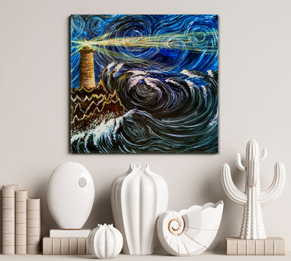 Lighthouse in Sea Storm Vibrant Impressionism Fine Art Artesty   